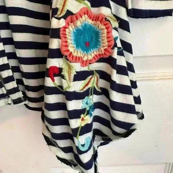 Soft Surroundings Women’s M Navy White Striped ZIP Front Hood Tunic Embroidered - Picture 3 of 9